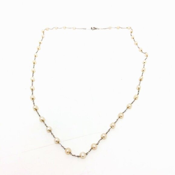 jewelry K18WG Mini Pearl Chain Necklace Pearl White/SilverHardware